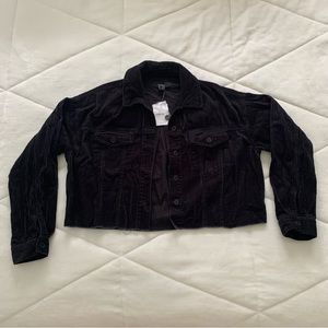 {Forever 21} Black Corduroy Cropped Button Up Raw Hem Jacket | M